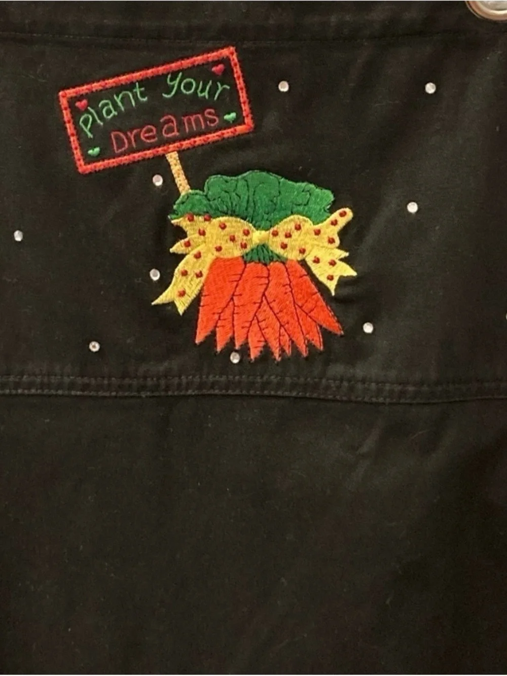 Black Embroidered Midi Dress with Fruit and Veggie Motif